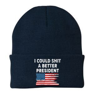 I Could Shit A Better President Distressed USA American Flag Knit Cap Winter Beanie