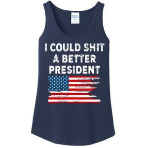 I Could Shit A Better President Distressed USA American Flag Ladies Essential Tank