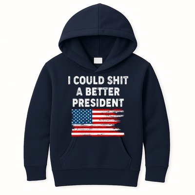 I Could Shit A Better President Distressed USA American Flag Kids Hoodie