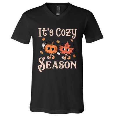 ItS Cozy Season Retro Pumpkin And Fall Leaf Autumn V-Neck T-Shirt