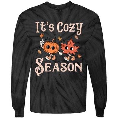 ItS Cozy Season Retro Pumpkin And Fall Leaf Autumn Tie-Dye Long Sleeve Shirt