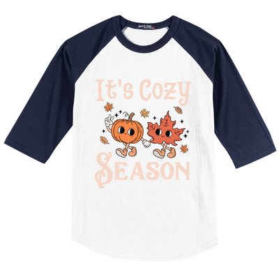 ItS Cozy Season Retro Pumpkin And Fall Leaf Autumn Baseball Sleeve Shirt