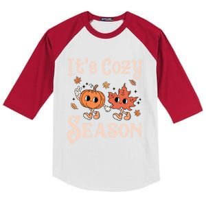 ItS Cozy Season Retro Pumpkin And Fall Leaf Autumn Kids Colorblock Raglan Jersey