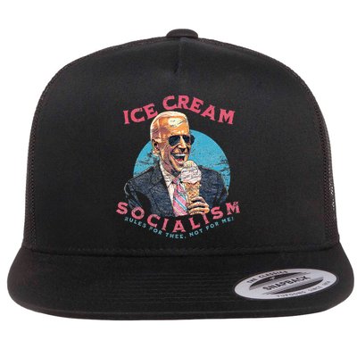 Ice Cream Socialism Rules for Thee Not for Me Joe Biden Flat Bill Trucker Hat