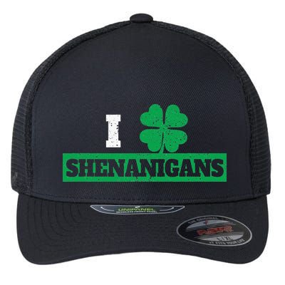I Clover Shenanigans Funny Irish St Patricks Day Shamrock Flexfit Unipanel Trucker Cap