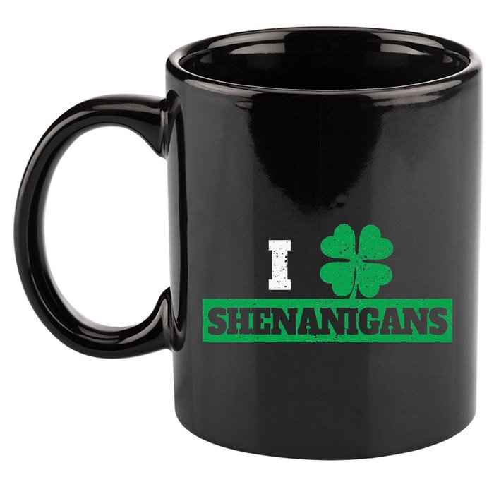 I Clover Shenanigans Funny Irish St Patricks Day Shamrock 11oz C Handle Ceramic Mug