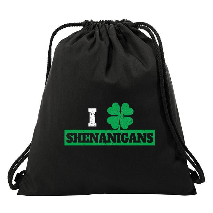 I Clover Shenanigans Funny Irish St Patricks Day Shamrock Drawstring Bag