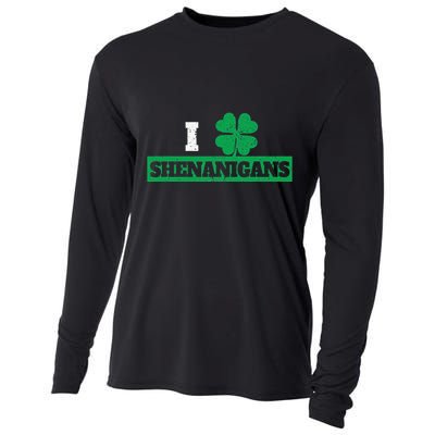 I Clover Shenanigans Funny Irish St Patricks Day Shamrock Cooling Performance Long Sleeve Crew