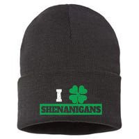 I Clover Shenanigans Funny Irish St Patricks Day Shamrock Sustainable Knit Beanie