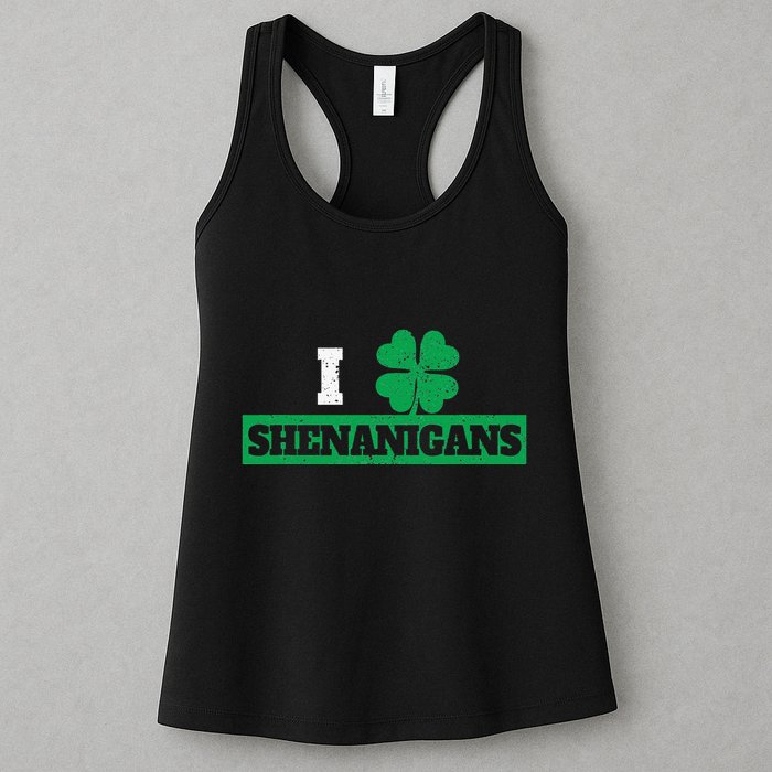 I Clover Shenanigans Funny Irish St Patricks Day Shamrock Womens Tank Top