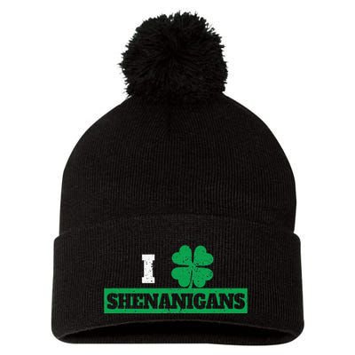 I Clover Shenanigans Funny Irish St Patricks Day Shamrock Pom Pom 12in Knit Beanie
