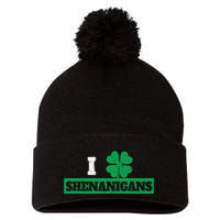 I Clover Shenanigans Funny Irish St Patricks Day Shamrock Pom Pom 12in Knit Beanie