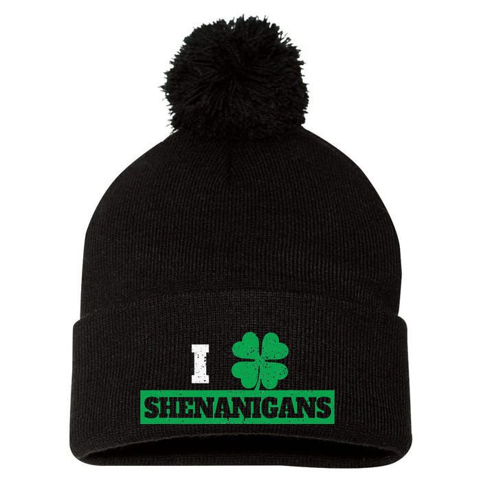 I Clover Shenanigans Funny Irish St Patricks Day Shamrock Pom Pom 12in Knit Beanie