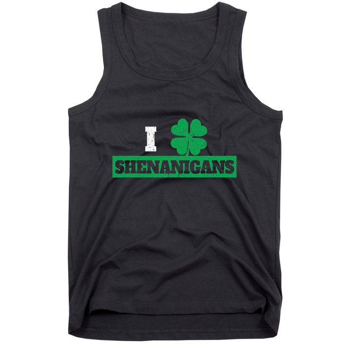 I Clover Shenanigans Funny Irish St Patricks Day Shamrock Tank Top