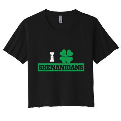 I Clover Shenanigans Funny Irish St Patricks Day Shamrock Crop Top