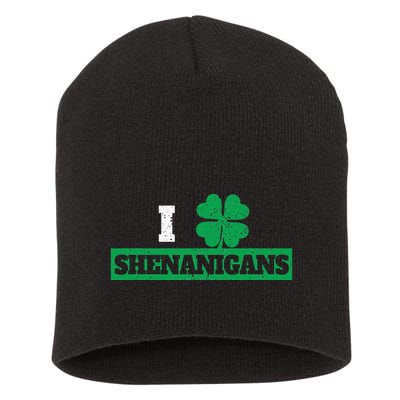 I Clover Shenanigans Funny Irish St Patricks Day Shamrock Short Acrylic Beanie