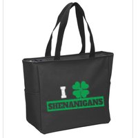 I Clover Shenanigans Funny Irish St Patricks Day Shamrock Zip Tote Bag