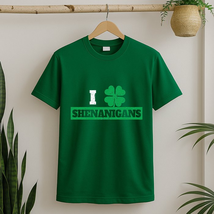 I Clover Shenanigans Funny Irish St Patricks Day Shamrock T-Shirt