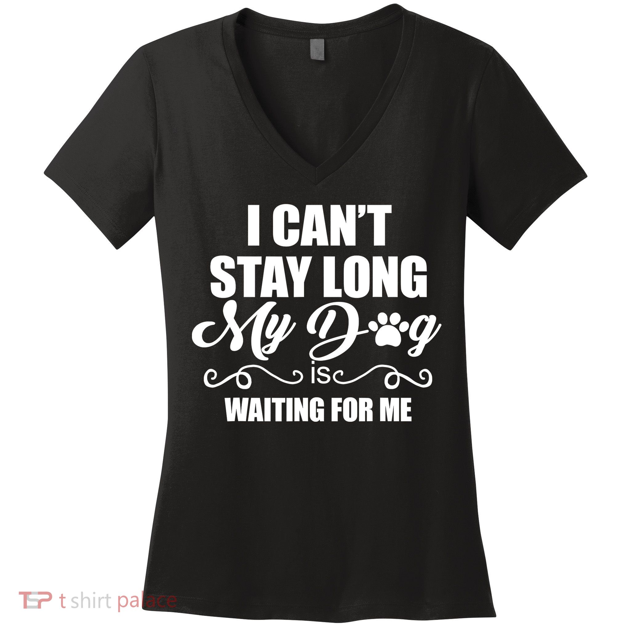 I CanT Stay Long My Dog Is Waiting For Me Funny Dog Lover Women's V-Neck T-Shirt