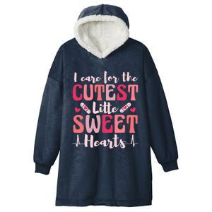 I Care Sweet Hearts Retro Groovy Valentines Day For Nurse Hooded Wearable Blanket