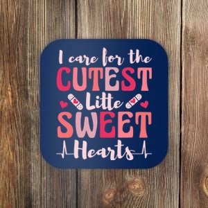 I Care Sweet Hearts Retro Groovy Valentines Day For Nurse Coaster