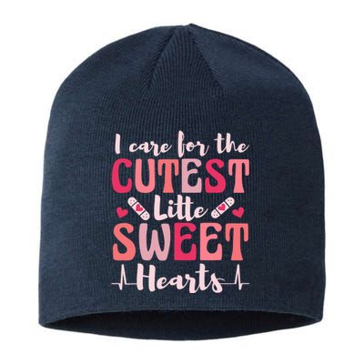 I Care Sweet Hearts Retro Groovy Valentines Day For Nurse Sustainable Beanie