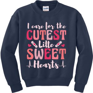 I Care Sweet Hearts Retro Groovy Valentines Day For Nurse Kids Sweatshirt