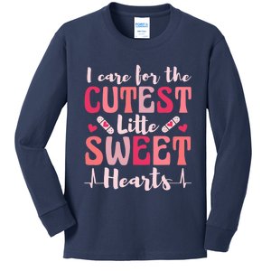 I Care Sweet Hearts Retro Groovy Valentines Day For Nurse Kids Long Sleeve Shirt