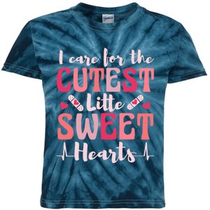 I Care Sweet Hearts Retro Groovy Valentines Day For Nurse Kids Tie-Dye T-Shirt