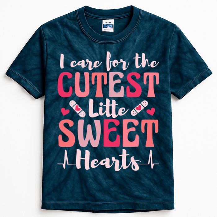 I Care Sweet Hearts Retro Groovy Valentines Day For Nurse Kids Tie-Dye T-Shirt