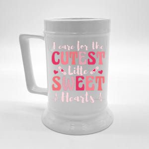 I Care Sweet Hearts Retro Groovy Valentines Day For Nurse Beer Stein