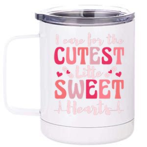 I Care Sweet Hearts Retro Groovy Valentines Day For Nurse 12 oz Stainless Steel Tumbler Cup