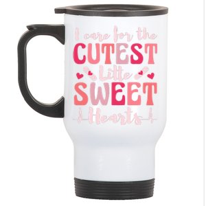 I Care Sweet Hearts Retro Groovy Valentines Day For Nurse Stainless Steel Travel Mug