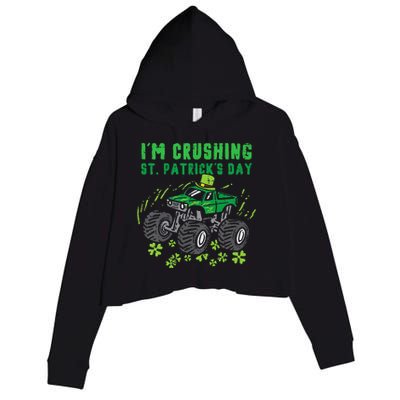 Im Crushing St Patricks Day Monster Truck Crop Fleece Hoodie