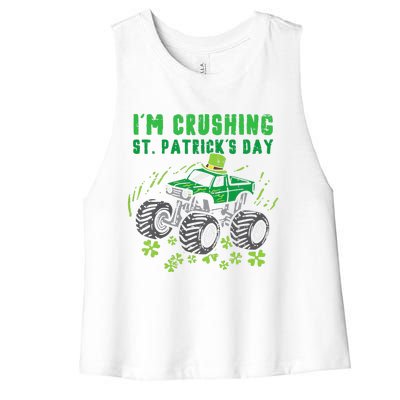 Im Crushing St Patricks Day Monster Truck Women's Racerback Cropped Tank