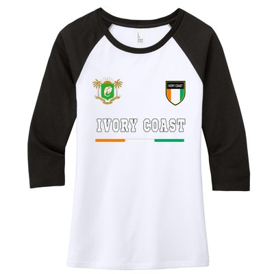 Ivory Coast Sportsoccer Jersey Flag Football Women's Tri-Blend 3/4-Sleeve Raglan Shirt