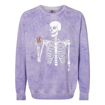 Iced Coffee Skeleton Drinking Halloween Skull Colorblast Crewneck Sweatshirt