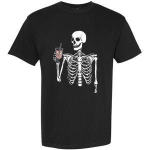 Iced Coffee Skeleton Drinking Halloween Skull Garment-Dyed Heavyweight T-Shirt