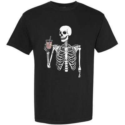 Iced Coffee Skeleton Drinking Halloween Skull Garment-Dyed Heavyweight T-Shirt