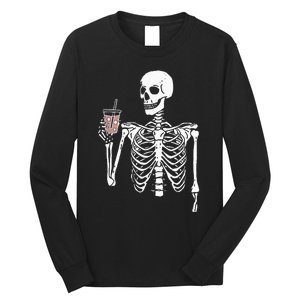 Iced Coffee Skeleton Drinking Halloween Skull Long Sleeve Shirt