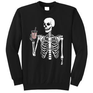 Iced Coffee Skeleton Drinking Halloween Skull Sweatshirt