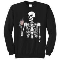 Iced Coffee Skeleton Drinking Halloween Skull Sweatshirt