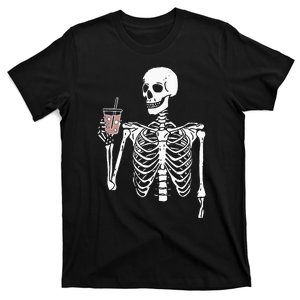 Iced Coffee Skeleton Drinking Halloween Skull T-Shirt