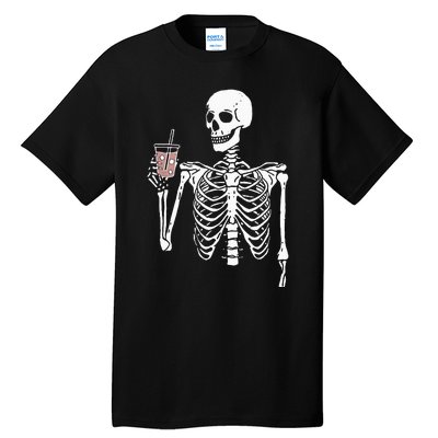 Iced Coffee Skeleton Drinking Halloween Skull Tall T-Shirt