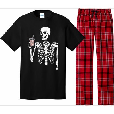 Iced Coffee Skeleton Drinking Halloween Skull Pajama Set