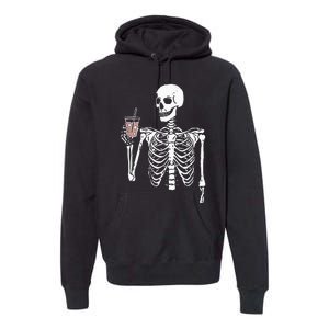 Iced Coffee Skeleton Drinking Halloween Skull Premium Hoodie