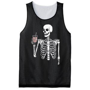 Iced Coffee Skeleton Drinking Halloween Skull Mesh Reversible Basketball Jersey Tank