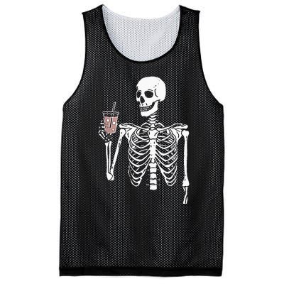 Iced Coffee Skeleton Drinking Halloween Skull Mesh Reversible Basketball Jersey Tank