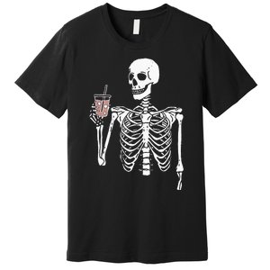 Iced Coffee Skeleton Drinking Halloween Skull Premium T-Shirt