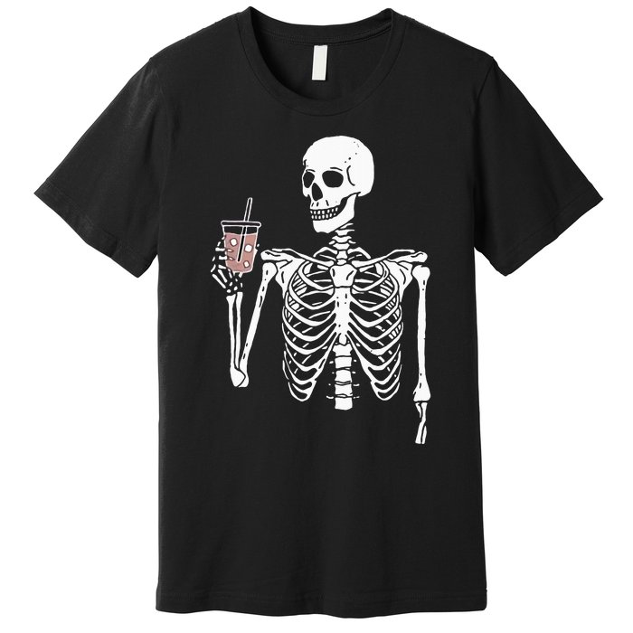 Iced Coffee Skeleton Drinking Halloween Skull Premium T-Shirt